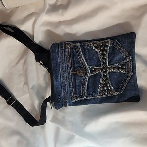 Upcycled denim cross body purse